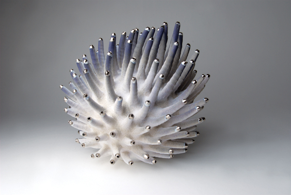 4 Platinum Tipped Purple Seedling, 12¼ in. (31 cm) in diameter, porcelain, glaze, 2018.