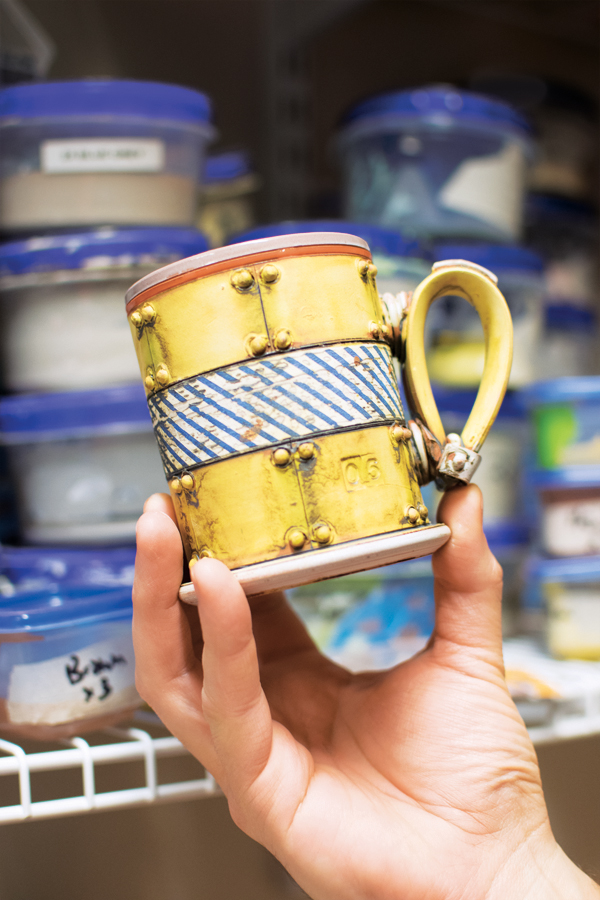 6 Applying a blue pattern to the band led to using yellow with a red/orange accent.
