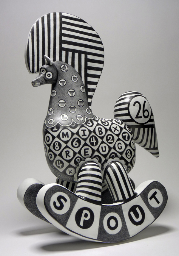 1 Austyn Taylor’s Rocking Horse II, 18¼ in. (46 cm) in height, ceramic, paint, graphite.