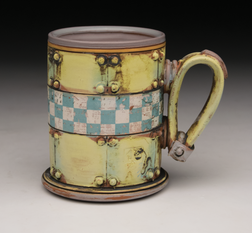 15 Mug, 4½ in. (11 cm) in height, earthenware, underglaze, fired to cone 04 electric.