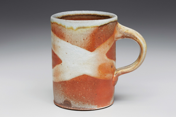  3 Mug, 5 in. (13 cm) in height, wood-fired porcelaneous stoneware, thick shino slip, 2017.