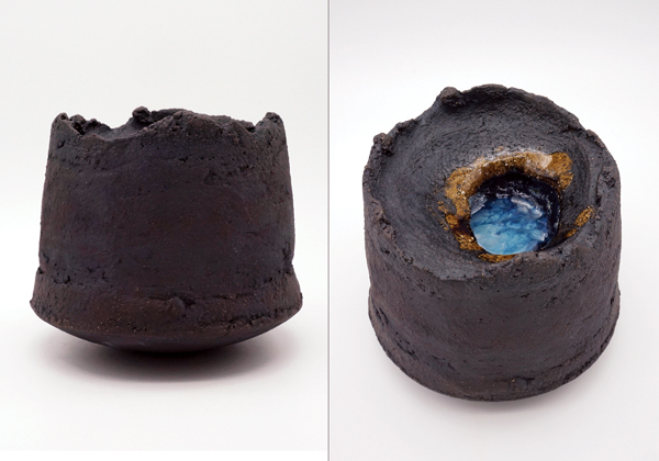 1 Crater, 4½ in. (11 cm) in height, clay, terra sigillata, plaster, frit, oxides, fired to cone 2 in oxidation, 2019. 