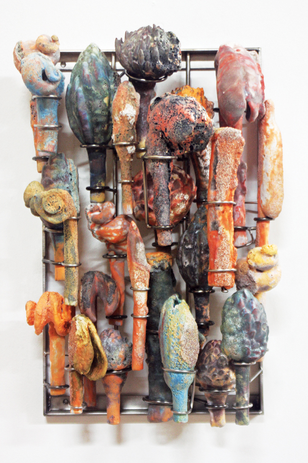 1 Citrus and Turquoise, 21 in. (53 cm) in height, ceramic, stainless steel, 2018. 