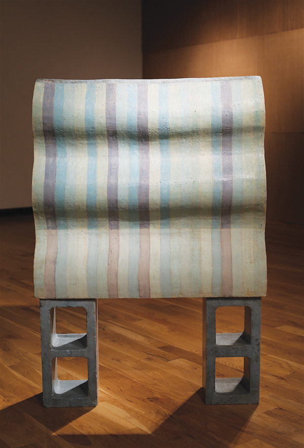 1 Brother, 3 ft. 5 in. (1.1 m) in height, ceramic, cinder blocks, wax, fired to cone 3 in oxidation, 2018. Photo: Clara DeWeese.