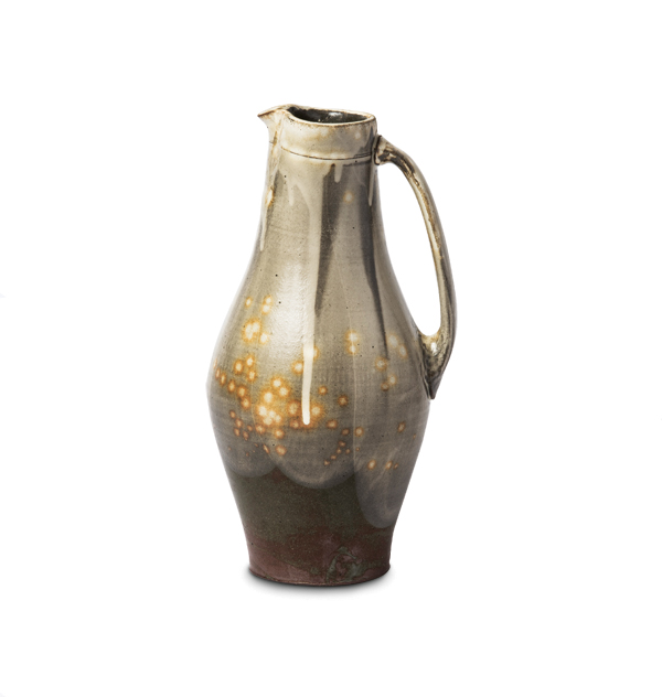 1 Pitcher, 13 in. (33 cm) in height, wild clay, white slip, clear glaze, fired to cone 7 in reduction, 2018.