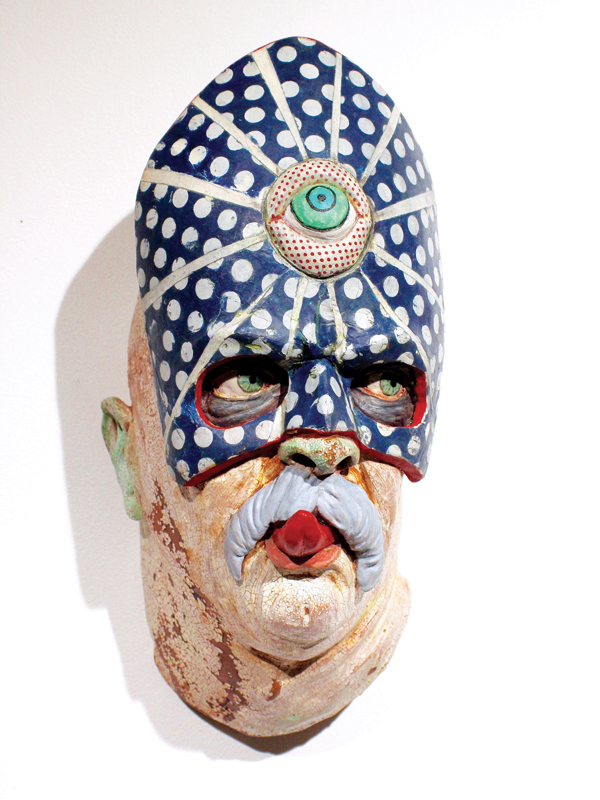 3 David Kenton Kring’s Spiritual Man, 15 in. (38 cm) in height, stoneware, underglaze, glaze, slip, beeswax, polyurethane, 2018.