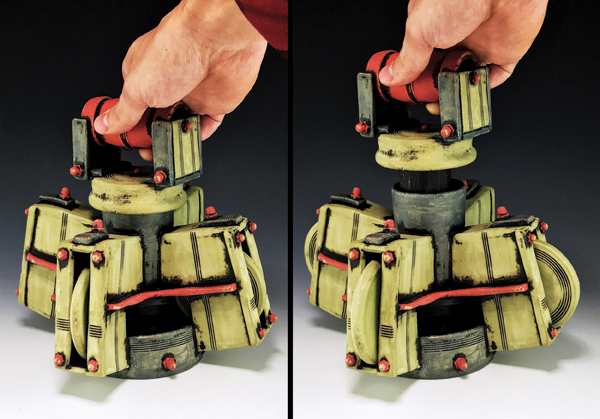 Coaster Dispenser, terra sigillata, underglaze, glaze, fired to cone 6 in an electric kiln.