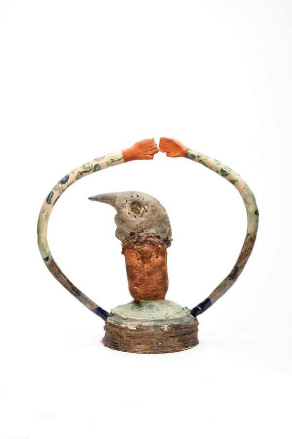 5 Klaus Schultze’s O.T., 13½ in. (35 cm) in width, handbuilt earthenware, engobes, glazes, 1999. 