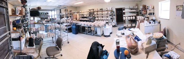 3 A couple months’ worth of bisque-fired pottery ready to be glazed. 