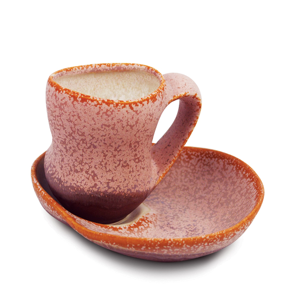 1 gwendolyn yoppolo’s cup and saucer, 9 in. (23 cm) in width, cone 6 matte crystalline glazed porcelain, 2018.t