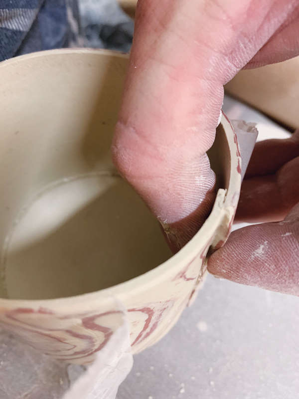 10 Bevel the seam and press down to ensure a good join.