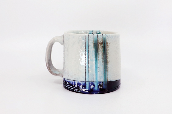 5 Samantha Hostert, final four bracket, flat-bottom mug, porcelain, soda-fired to cone 10. 