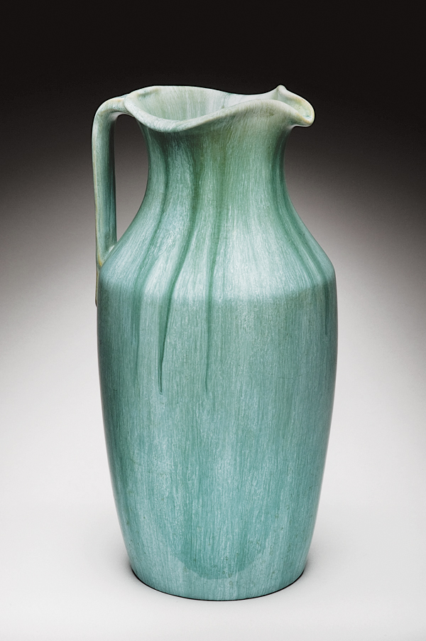 1 Floor vase, 16 in. (41 cm) in height, ceramic, pitcher form, Nile line, Weller Pottery Company. All glazed wares attributed to Stoin M. Stoin. Photo: Walker Montgomery. 