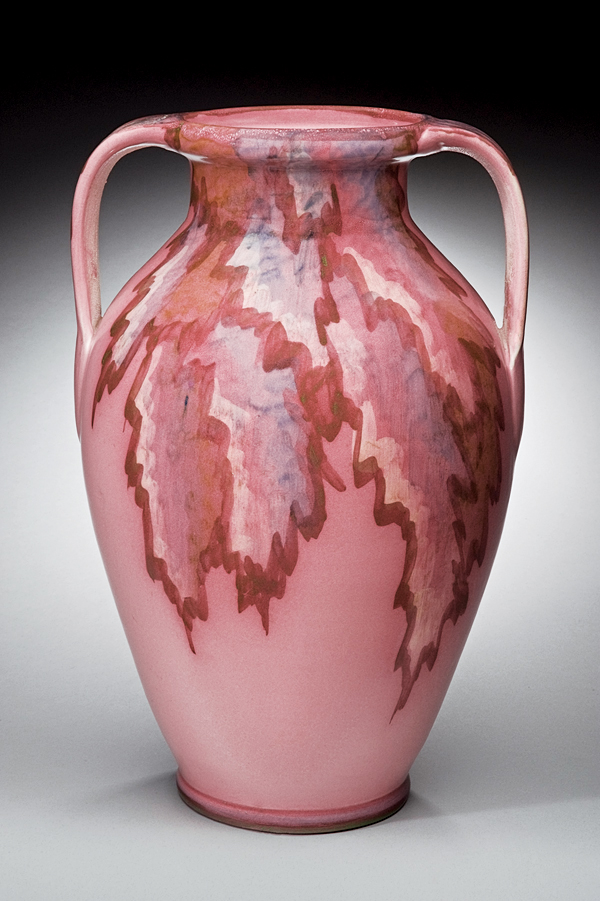  2 Two handled vase, 14 in. (36 cm) in height, ceramic, Juneau line, Weller Pottery Company. All glazed wares attributed to Stoin M. Stoin. Photos: Walker Montgomery.