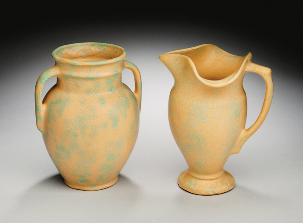 4 Pitcher and vase, to 7 3/8 in. (19 cm) in height, ceramic, the National Pottery Company. All glazed wares attributed to Stoin M. Stoin. Photo: Walker Montgomery.