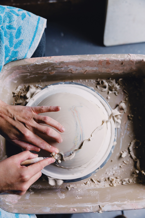14 Trim the bowl to the desired thickness, revealing the pattern again.