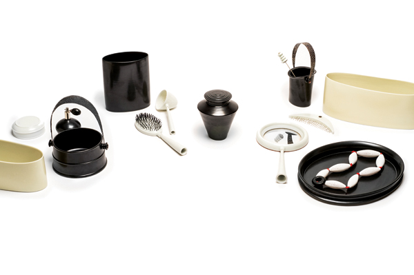 4 Esme’s Dressing Table, mirror, powder box, comb, hair brush, sieve, lidded pot, necklace, perfume bottle, oval vessels, hat pin. Materials include Limoges and Jingdezhen porcelain, fine and sterling silver, copper, thread. 