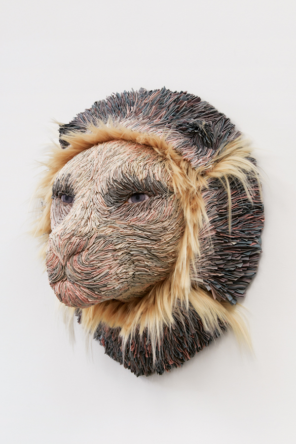 2 Lindsay Pichaske’s Souvenir, 32 in. (81 cm) in height, stoneware, porcelain, Mason stains, hair, 2019.