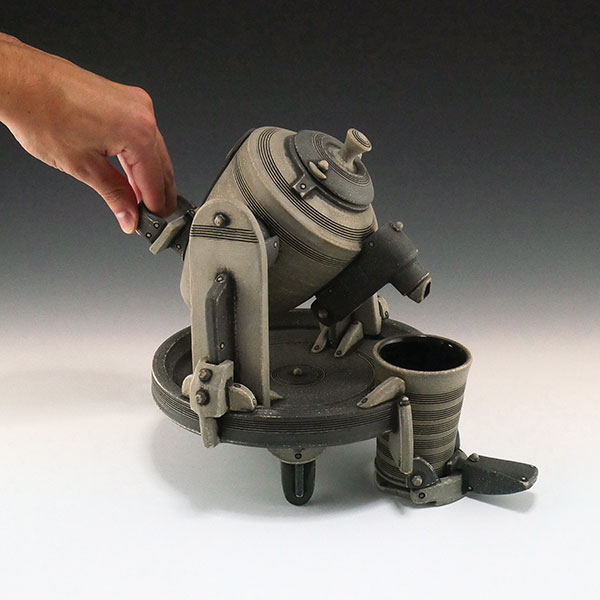 4 Andrew Clark’s Tilting Teapot, 13 in. (33 cm) in height, stoneware, terra sigillata, 2019. 