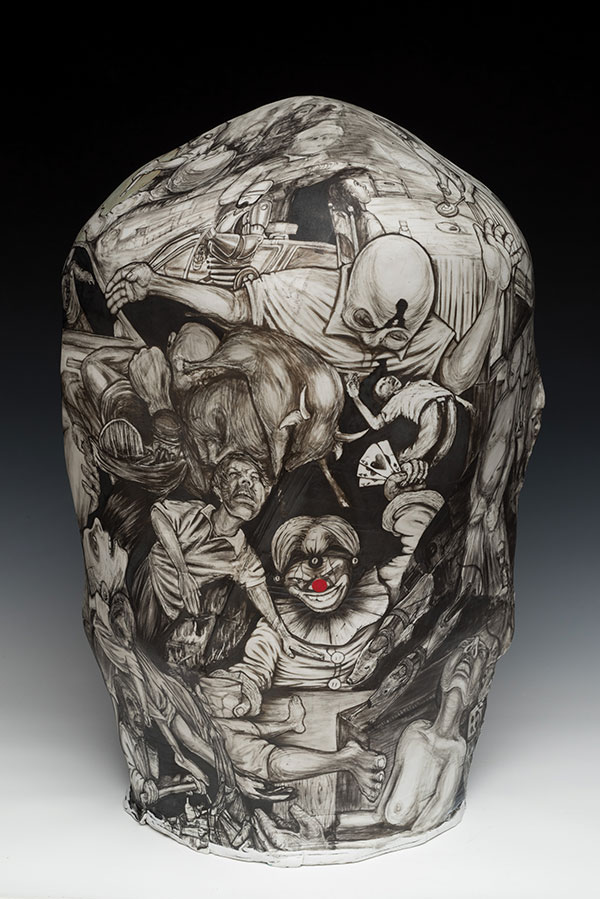 3 Hooked, 28 in. (71 cm) in height, porcelain, underglaze, 2015.