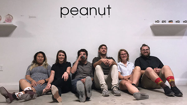 3 Resident artists pictured at a group exhibition at MCC. From left to right: Ailynda Ho, Katie Kearns, Danny Dobrow, Jacob Meer, Katie Fee, and Emmett Freeman.