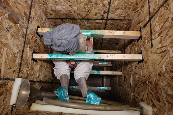 7 Aerial view of the sculpture in the crate. Note the cross bracing that keeps the piece from moving front to back.