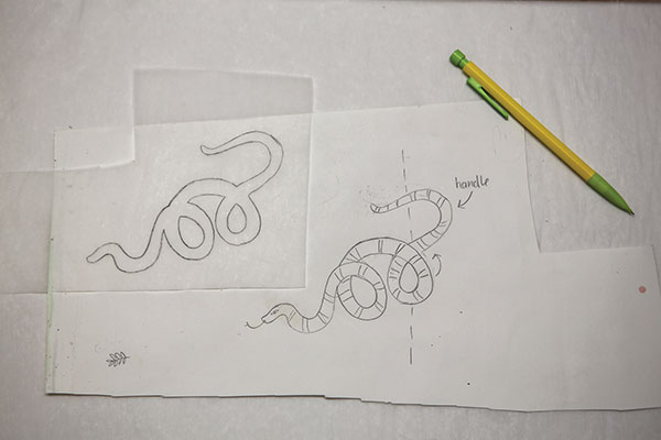 1 Copy the sketched drawing onto tracing paper. Flip the tracing paper and transfer onto craft foam using a dull pencil.