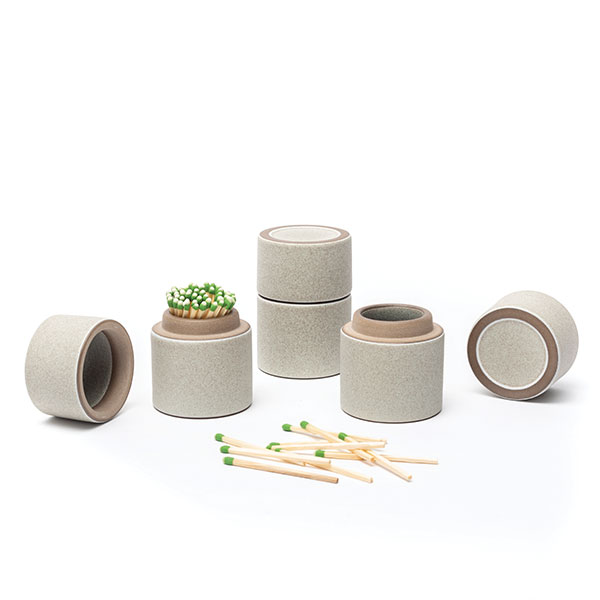 7 Matchstick holder in fog and shell, 3 in. (8 cm) in height, slip cast, hand glazed.