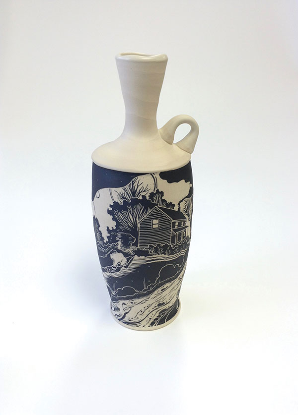 6 The finished, fired bottle with a clear liner glaze and an unglazed exterior.