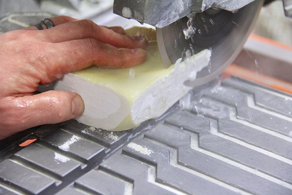 9 Use a wet tile saw to cut the fired glaze into chunks.