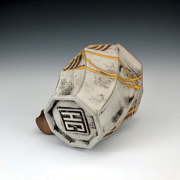 2 Curt Hammerly and Eric Heerspink’s collaborative mug (alternate view), 4 1/2 in. (12 cm) in height, red stoneware, terra sigillata, glaze, fired to cone 5 in an electric kiln, 2019.