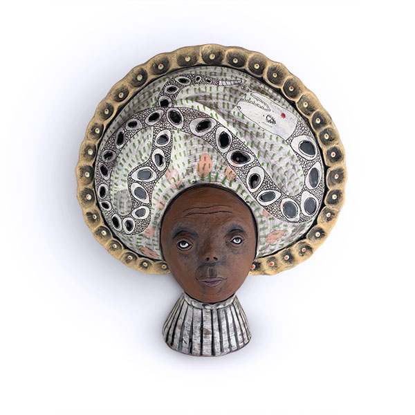 2 Lynne Hobaica and Rickie Barnett’s Our Lady Just Shy of Eternal Longing, 10 in. (25 cm) in height, earthenware, fired to cone 4 in oxidation, 2019.