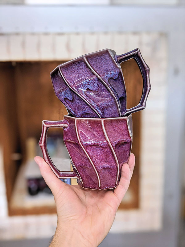 5 Curt Hammerly’s coffee mugs, 4 1/2 in. (12 cm) in height, porcelain, 2019.