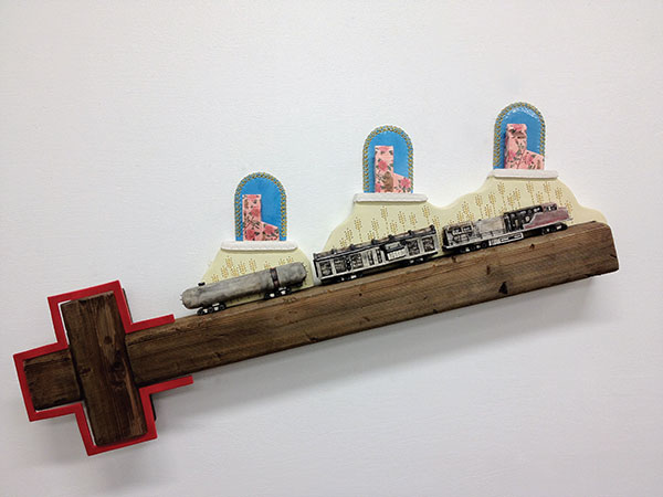 2 Medicine Hat Mainliner, 36 in. (91 cm) in length, ceramic, embroidery, wood, 2010. Photo: Aaron Paden.