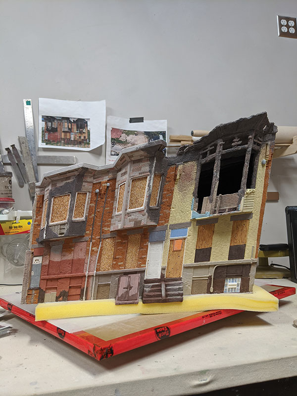 6 A base layer of underglaze is painted on, a stage Slade refers to as color blocking.