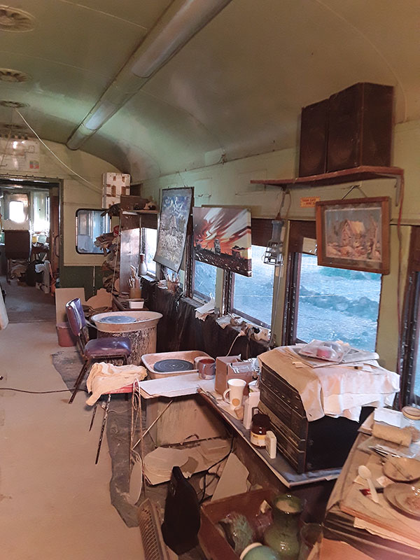 6 View of the interior of the studio train car.