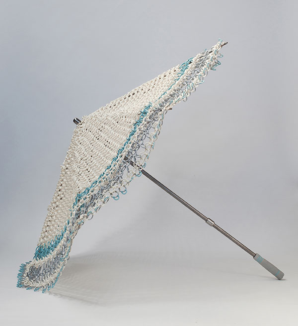 1 Casey Whittier’s Weather the Weather/Whatever the Weather, 3 ft. 8 in. (1.2 m) in height, earthenware, fired to cone 1 in oxidation, steel, 2018. Photo: Brandon Forrest Frederick.