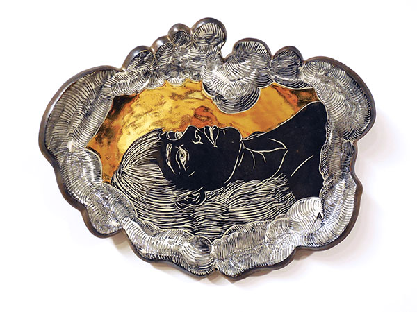 2 Kimberly LaVonne’s Gaze, 9½ in. (24 cm) in length, stoneware, slip, glaze, fired to cone 6, luster, fired to cone 018, 2019. 