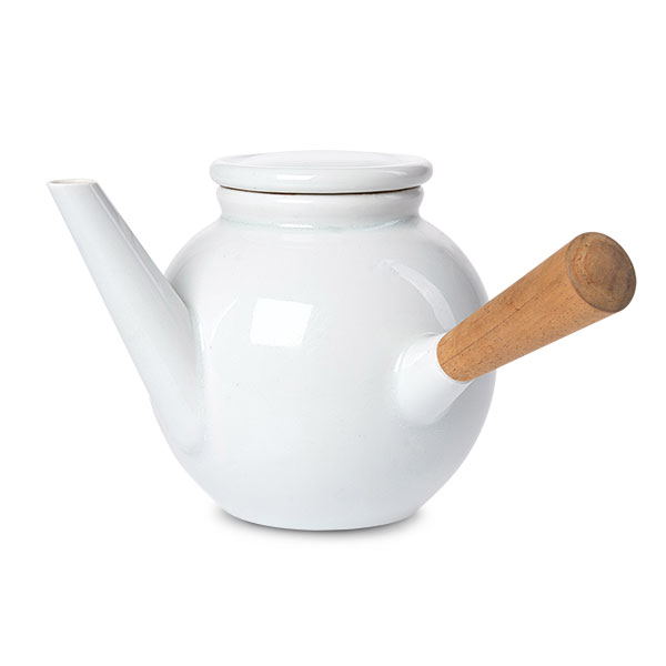 15 Ulla Sonne’s The Geometric Teapot, 4 1/2 in. (12 cm) in height, porcelain, clear glaze, fired to 2300°F (1260°C), Mahogany, 2019. 