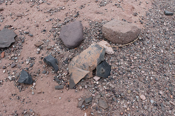 5 Partial grinding stone at the site of a Pre-Columbian community in the Atacama Desert.