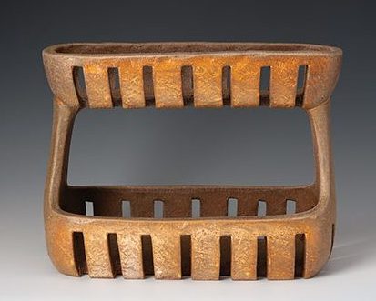 Double-tiered basket, 12 in. (30 cm) in length, cone-3 earthenware, terra sigillata, wood/soda fired. Photo: Ann Cady.