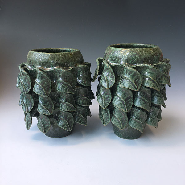 2 Paul Briggs’ Ivy Vases, 8 in. (20 cm) in height, glazed stoneware. 