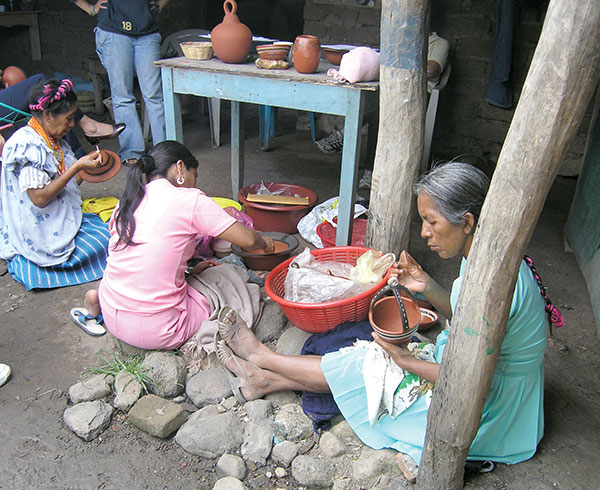 1 Three women potters at work in San Luis Jilotepeque. Photo: Ruth Rosenfeld.
