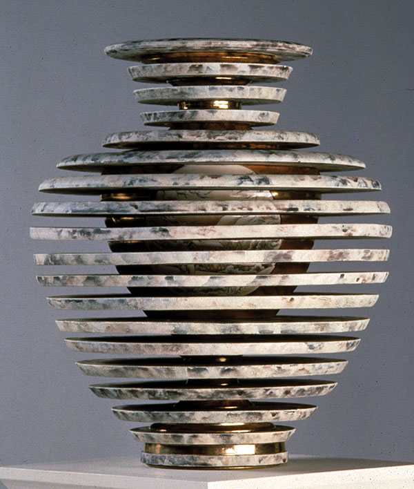 5 Shigaraki Berlin, 17 in. (43 cm) in height, earthenware, underglaze, glaze, fired to cone 03, overglaze, fired to cone 017, 1986.