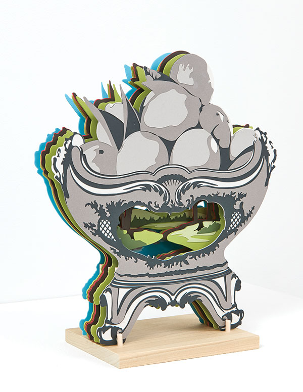 1 Janice Jakielski’s sculpture made from cut and laminated thin-cast porcelain sheets. Photo: Alan Weiner. Courtesy of Greenwich House Pottery.