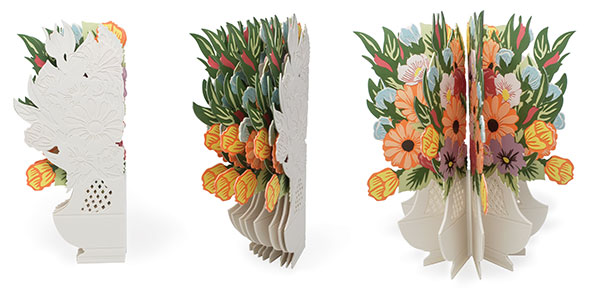 2 Sèvres Flower Bowl Book Vase, 9 in. (23 cm) in height, porcelain, paper binding (left to right showing the form closed to open).
