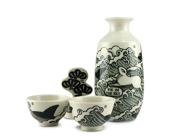 1 Yoko Sekino Bové’s Pie in the Sky Sake Set, to 9 in. (23 cm) in height, porcelain.