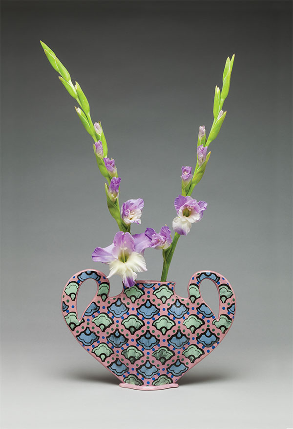 Heidi Tarver’s Lavender Fan Vase,10 in. (25 cm) in height, white stoneware, clear glaze, fired in an electric kiln to cone 5. Photos: George Post.