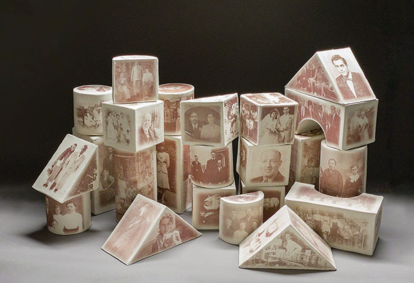 4 Building Blocks, 23 pieces, installation variable, slab-built stoneware, iron-oxide decals, 2020. Photo: Ali Kazimi.