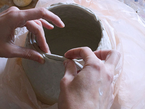 4 Keep the bottom of the piece covered in plastic if it’s drying too fast as you build.